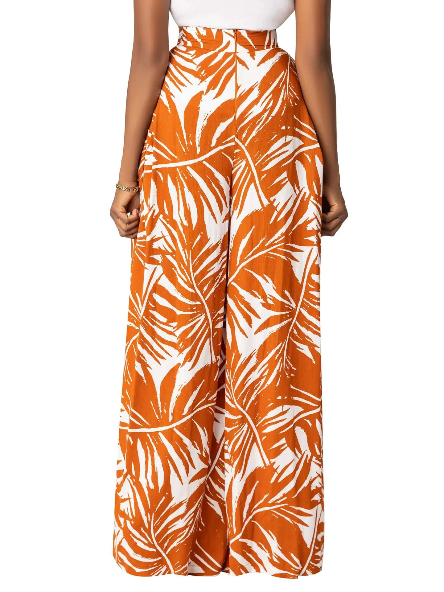 "Coco Palm" Brown Pleated Pants