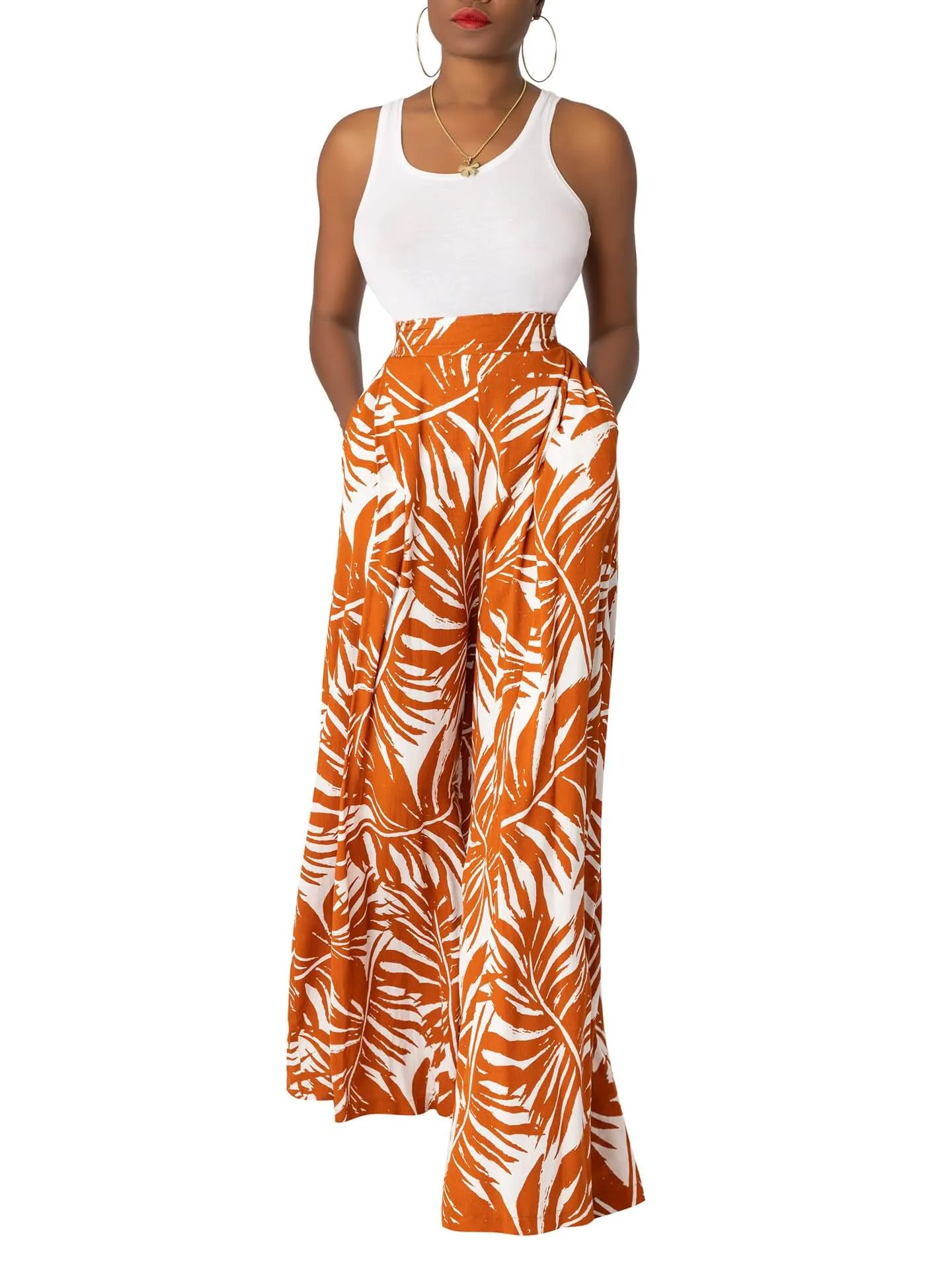 "Coco Palm" Brown Pleated Pants