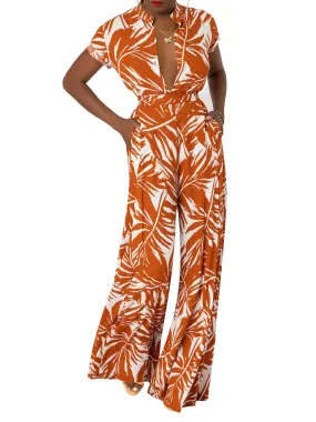 "Coco Palm" Brown Pleated Pants